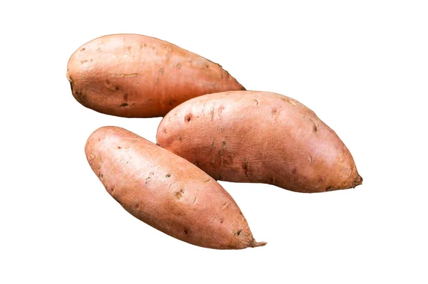 Rohe Süßkartoffeln Auf Dem Küchentisch Frische Batata Isoliert Auf Weißem — Stockfoto