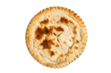 Kubdari Gürcistan Geleneksel Düz Ekmeği Baharatlı Et ile Dolu. Beyaz arkaplanda izole