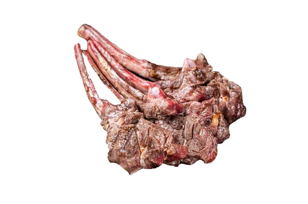Bbq Grilovaný Jehněčí Steak Skopové Žebírko Ocelovém Podnosu Tymiánem Izolováno — Stock fotografie