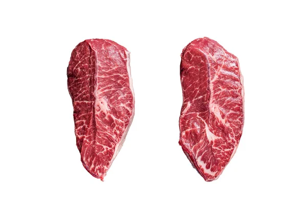Nyers Top Blade Vagy Lapos Vas Marhahús Steak Hentes Asztalon — Stock Fotó