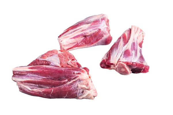 Rohe Lammschenkel Hammelfleisch Auf Dem Küchentisch Isoliert Auf Weißem Hintergrund — Stockfoto