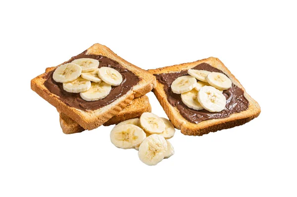 바나나와 초콜릿 크림을 곁들인 먹는다 배경에 고립됨 — 스톡 사진