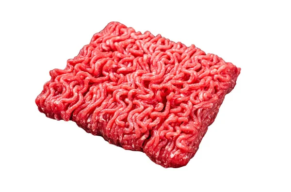 Rauw Gehakt Vlees Een Stalen Dienblad Geïsoleerd Witte Achtergrond — Stockfoto