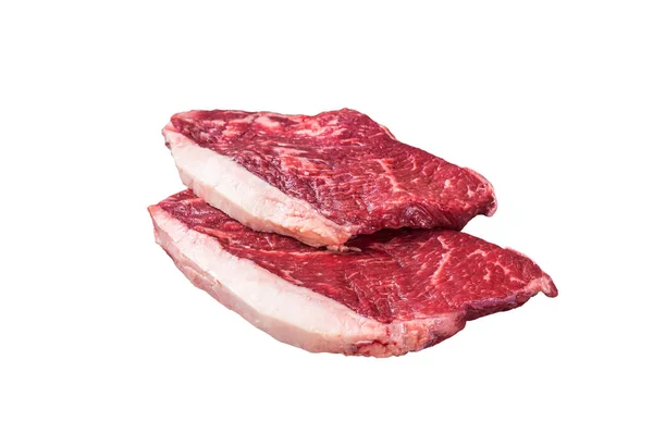 Rohe Rinderlende Auf Einem Fleischerbeil Kappe Rumpsteak Isoliert Auf Weißem — Stockfoto