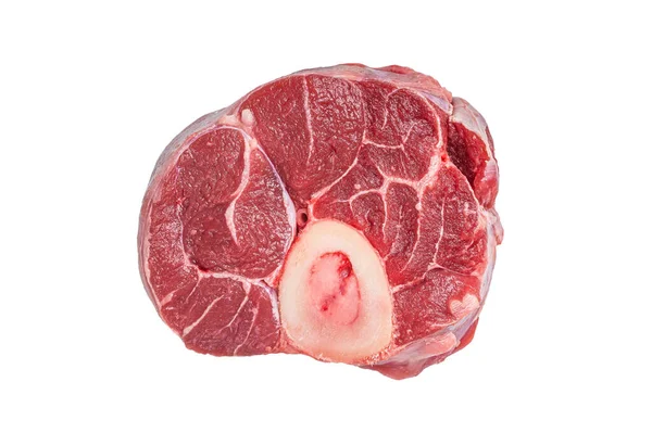 Raw Osso Buco Kalvstek Kött Ossobuco Isolerad Vit Bakgrund — Stockfoto
