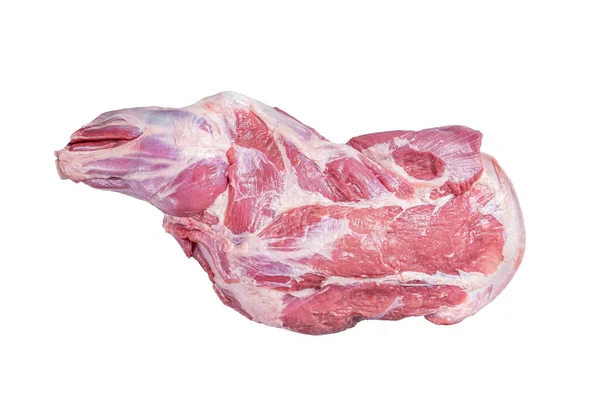 Carne Ombro Cordeiro Crua Mesa Açougueiro Isolado Sobre Fundo Branco — Fotografia de Stock