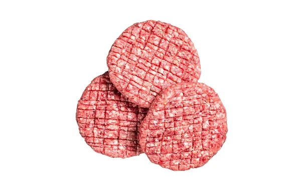 Hambúrguer Carne Moída Caseiro Cru Fresco Bandeja Aço Isolado Sobre — Fotografia de Stock
