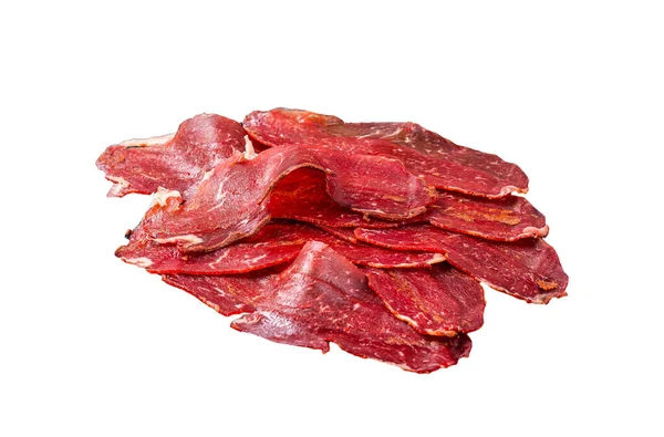 Getrocknete Geschnittene Basturma Gepökeltes Rindfleisch Fertig Zum Verzehr Isoliert Auf — Stockfoto