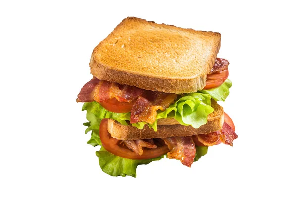 Blt Rostad Smörgås Med Bacon Tomat Och Sallad Isolerad Vit — Stockfoto