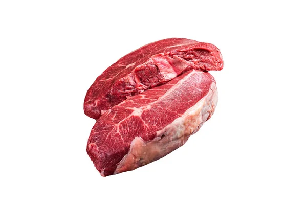 Dry Aged Raw Top Blade Beef Meat Steaks Isolated White — Stock Photo, Image