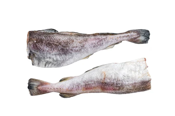 Roher Kabeljau Ganze Fische Auf Dem Küchentisch Isoliert Auf Weißem — Stockfoto