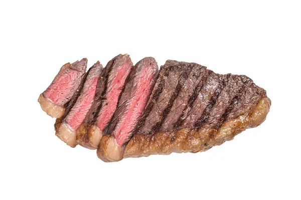 Smažený Nakrájený Steak Hovězí Svíčkové Grilovaný Hovězí Steak Izolováno Bílém — Stock fotografie