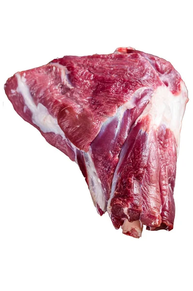 生羊肉羊肉大腿放在肉桌上 因白人背景而被隔离 — 图库照片