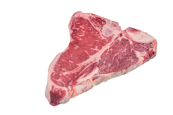Porterhouse Bone Carne Vaca Crua Bife Isolado Sobre Fundo Branco — Fotografia de Stock