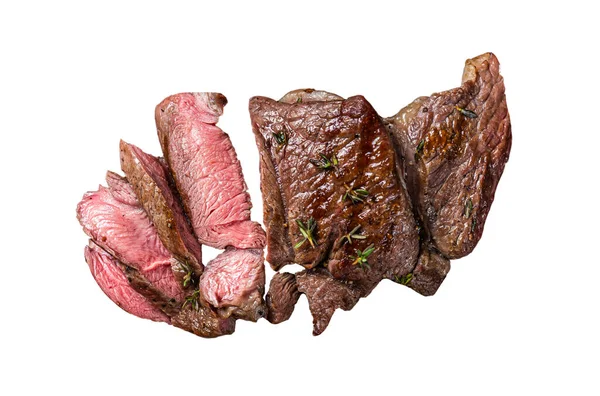 Bbq Gegrilde Mutton Filet Chop Steaks Gesneden Lamsvlees Geïsoleerd Witte — Stockfoto