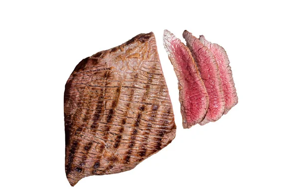 Grilled Flank Steak Bbq Marble Board Isolated White Background — Stock Photo, Image