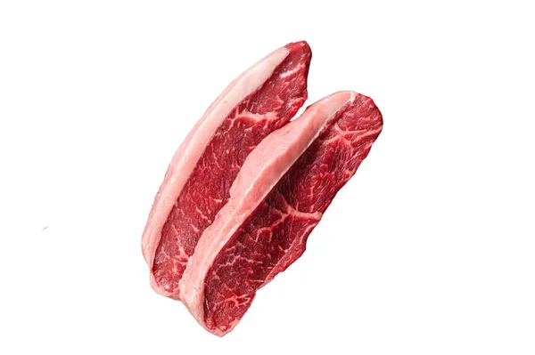 顶部牛腰肉牛排或巴西皮卡尼亚 生肉在肉片上切碎 因白人背景而被隔离 — 图库照片