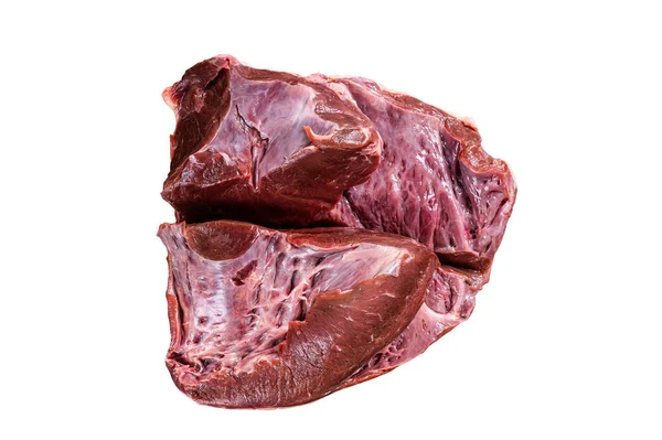 Cortar Carne Res Ternera Corazón Crudo Una Mesa Carnicero Aislado — Foto de Stock