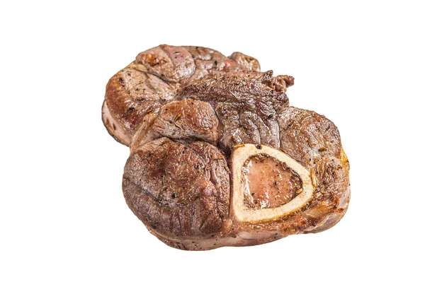 Telecí Stopa Osso Buco Italský Steak Ossobuca Izolováno Bílém Pozadí — Stock fotografie