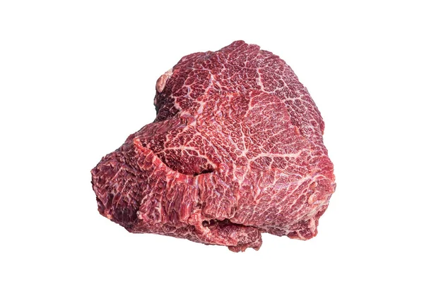 肉屋のテーブルの上で伝統的なドイツの生の牛肉の頬 白地に隔離された — ストック写真