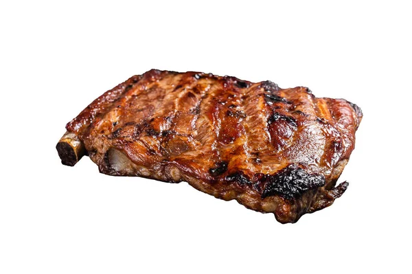 Full Rack Bbq Grilled Pork Spare Ribs Marble Board Isolated — Stock Photo, Image