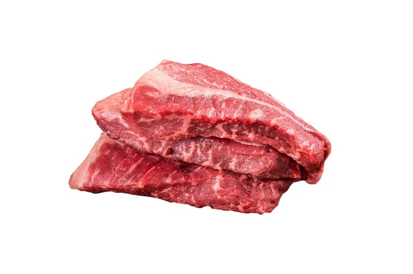 Corte Carne Lombo Cru Bife Silverside Uma Placa Madeira Isolado — Fotografia de Stock