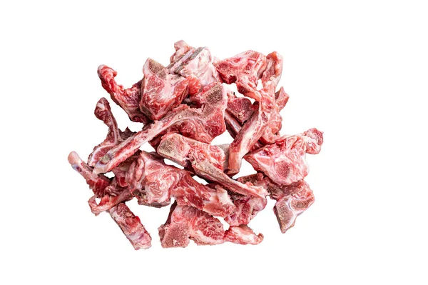 Carne Crua Osso Picada Para Guisado Isolado Sobre Fundo Branco — Fotografia de Stock