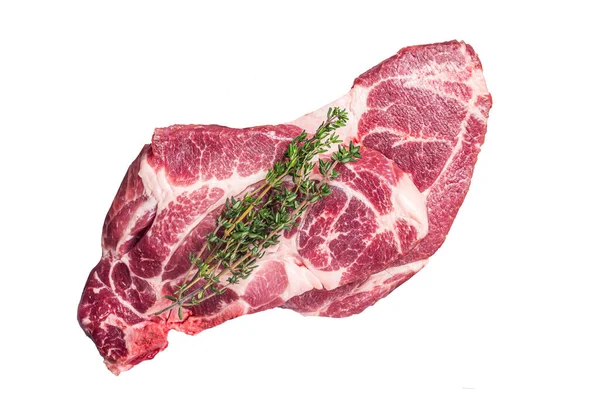 Rohe Schweinesteaks Frisches Fleisch Auf Dem Schlachttisch Isoliert Auf Weißem — Stockfoto
