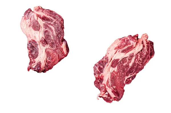 Φρέσκο Μαρμαροειδές Κρέας Μπριζόλες Μαχαίρι Κρέατος Και Τραπέζι Πιρουνιού Μοσχαρίσια — Φωτογραφία Αρχείου