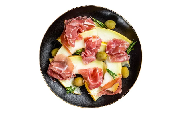 Prosciutto Ham Melon Salad Plate Isolated White Background — Stock Photo, Image