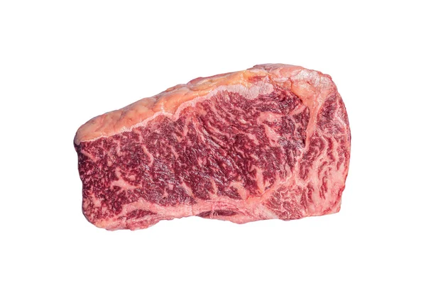 Syrový Striptýz Nebo Newyorský Steak Řeznickém Stole Izolováno Bílém Pozadí — Stock fotografie