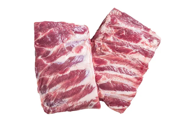 Rek Van Rauwe Varkensvlees Spareribs Geïsoleerd Witte Achtergrond — Stockfoto