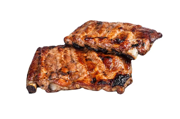 Bbq Gegrilde Varkensribbetjes Barbecue Saus Een Grill Geïsoleerd Witte Achtergrond — Stockfoto