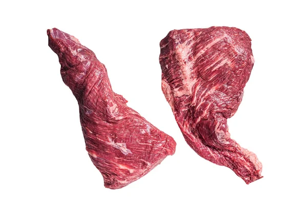 Nyers Tri Tip Marha Steak Konyhaasztalon Fehér Alapon Elszigetelve — Stock Fotó