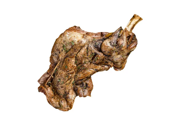 Grill Gebratenes Lammhammelschulterfleisch Mit Kräutern Und Gewürzen Isoliert Auf Weißem — Stockfoto