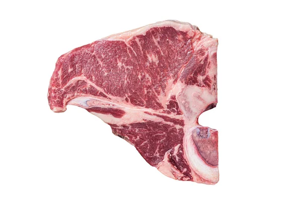 Carne Crua Carne Porco Bone Bife Placa Metálica Dourada Isolado — Fotografia de Stock