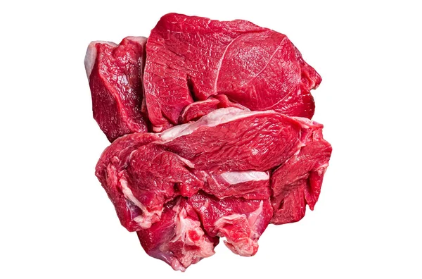 Kasap Masasında Çiğ Kuzu Bacağı Bifteği Beyaz Arkaplanda Izole — Stok fotoğraf