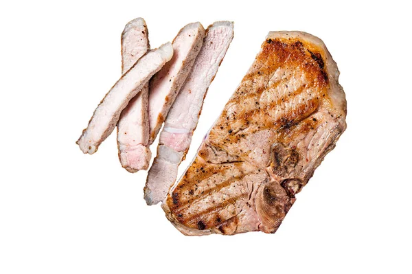 焼き豚のチョップやTボーン肉ステーキ 白地に隔離された — ストック写真