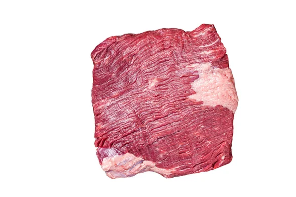 가공하지 대리석 쇠고기 조각에 향료를 고기를 기름지릅니다 배경에 고립됨 — 스톡 사진