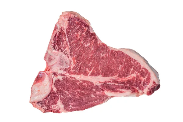 Porterhouse Bone Carne Vaca Crua Bife Isolado Sobre Fundo Branco — Fotografia de Stock