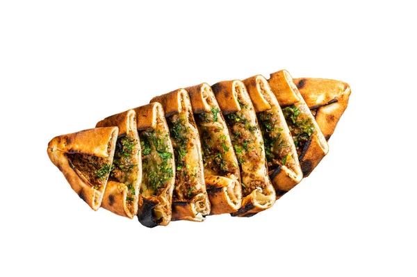 Turkse Platte Broodbouillon Turkse Pizza Geïsoleerd Witte Achtergrond — Stockfoto