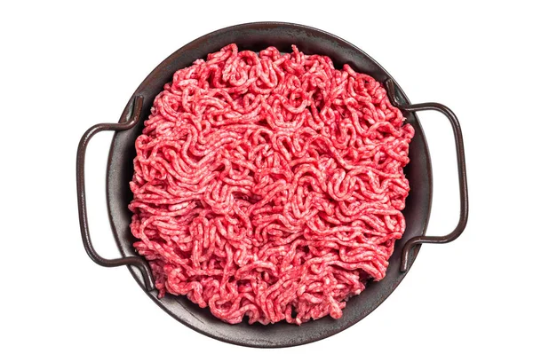 Rauw Gehakt Gemalen Vlees Een Keukenblad Geïsoleerd Witte Achtergrond — Stockfoto