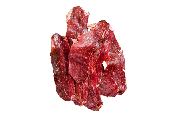 Αποξηραμένες Φέτες Basturma Cured Βόειο Κρέας Έτοιμο Για Κατανάλωση Απομονωμένα — Φωτογραφία Αρχείου