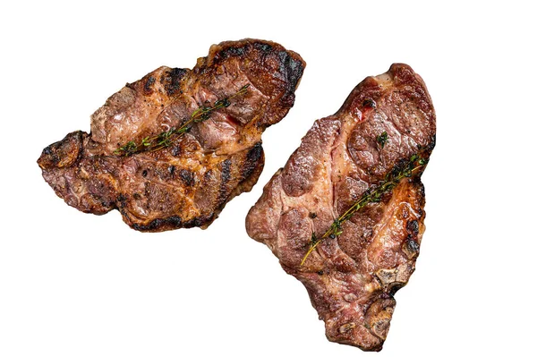 Biftecks Longe Porc Grillés Bbq Viande Cou Isolé Sur Fond — Photo