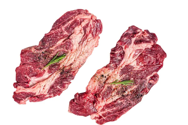 霜降り肉調味料やオリーブオイルで料理をステーキ 新鮮な牛の肋骨の目のステーキ 白地に隔離された — ストック写真