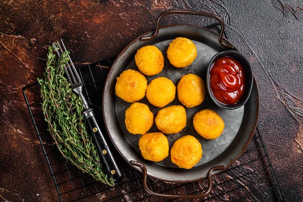 Potato Croquettes Mashed Potatoes Balls Breaded Deep Fried Dark Background — Fotografia de Stock