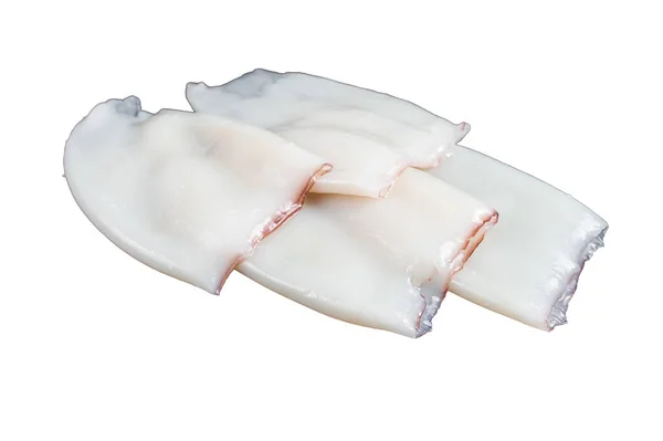 Surowa Kałamarnica Lub Rurki Calamari Stole Kuchennym Izolacja Białym Tle — Zdjęcie stockowe