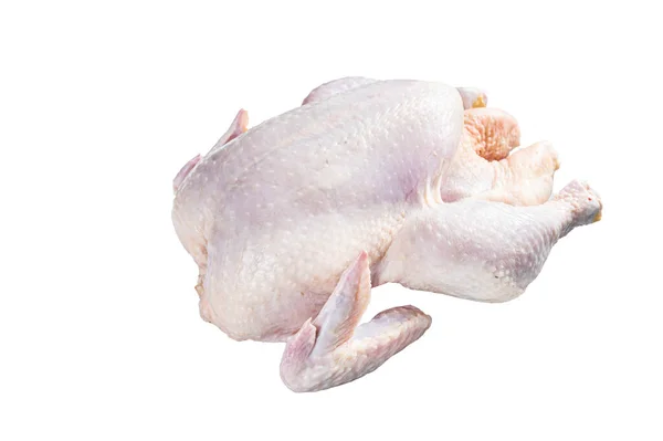 Сырая Бесплатная Целая Курица Кухонном Столе Изолированный Белом Фоне — стоковое фото