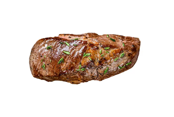 Gefrituurde Lamsvlees Biefstuk Een Pan Geïsoleerd Witte Achtergrond — Stockfoto