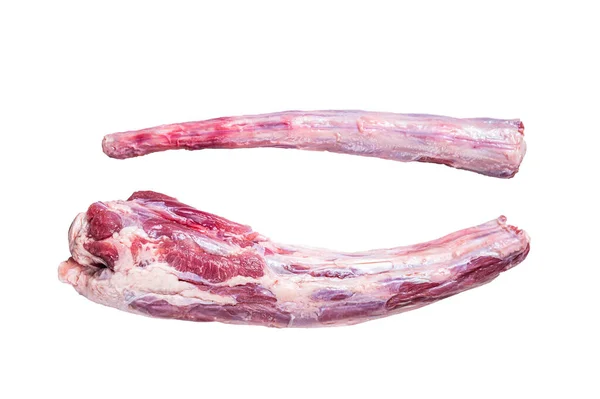 Syrové Hovězí Telecí Maso Oxtail Meat Řeznickém Stole Izolováno Bílém — Stock fotografie